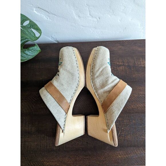Toms Elisa Canvas Embroidered Wooden Heeled Clog Shoes - Size 9.5 - Picture 5 of 11